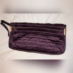 LANVIN Clutch Bag Satin Pleated Fabric Plum EUC